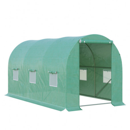 Tunnelväxthus Mesh Fönster Metallram 3,95 x 1,95 x 1,90 m, Grön
