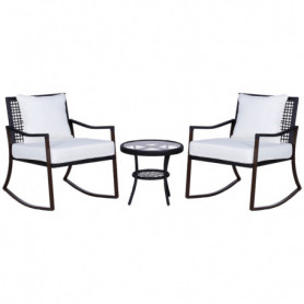 Caféset Bord med 2 Gungstolar och Kuddar Brun - Svart