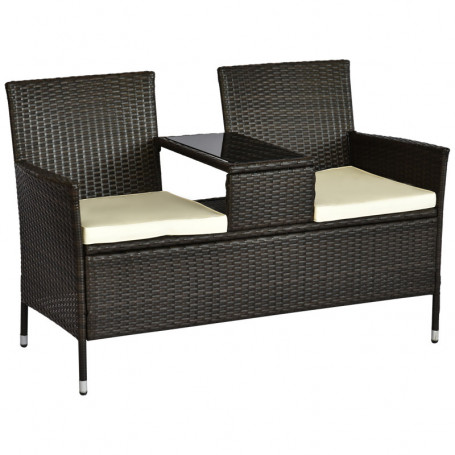 Trädgårdssoffa - Caféset med Bord Metallram 133 x 63 x 84 cm Brun