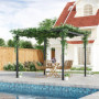Pergola med Tak Spaljé Metall Svart 2,97 x 2,95 x 2,3 m