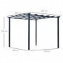 Pergola med Tak Spaljé Metall Svart 2,97 x 2,95 x 2,3 m