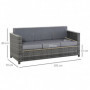 Trädgård Soffa 3-sits Metallram Grå 185 x 70 x 80 cm