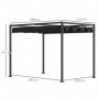 Pergola med Skjuttak 298 x 213 x 221 cm Metall Svart
