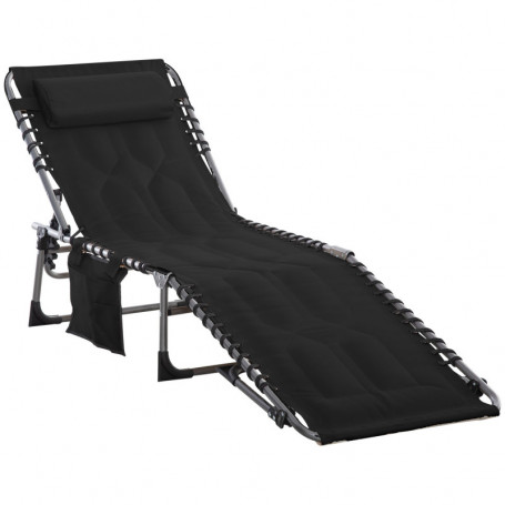 Solstol Hopfällbar med Kudde Svart 188 x 57 x 30 cm