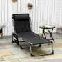 Solstol Hopfällbar med Kudde Svart 188 x 57 x 30 cm