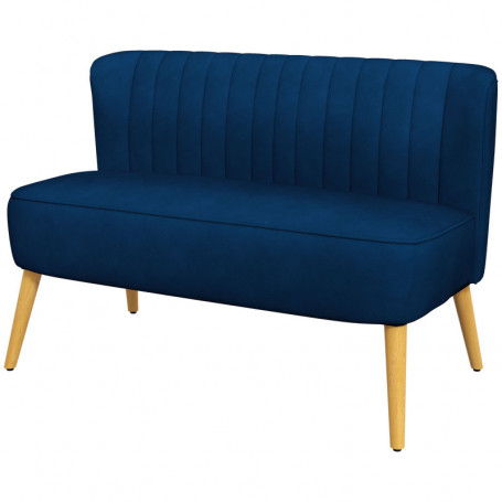 Soffa Retrodesign 2-sits Blå Sammet, Träben 117 x 56,5 x 77 cm