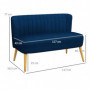 Soffa Retrodesign 2-sits Blå Sammet, Träben 117 x 56,5 x 77 cm