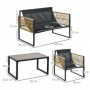Loungeset 4 delar, Soffa, 2 Stolar, Bord med Glasskiva, Metallram