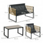Loungeset 4 delar, Soffa, 2 Stolar, Bord med Glasskiva, Metallram