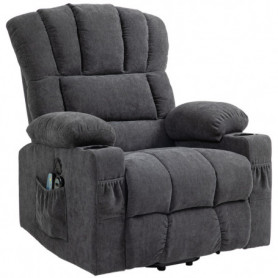 Massagefåtölj Med Lyfthjälp Värme & 8-Punkts Massage Tyg Mörkgrå 93...