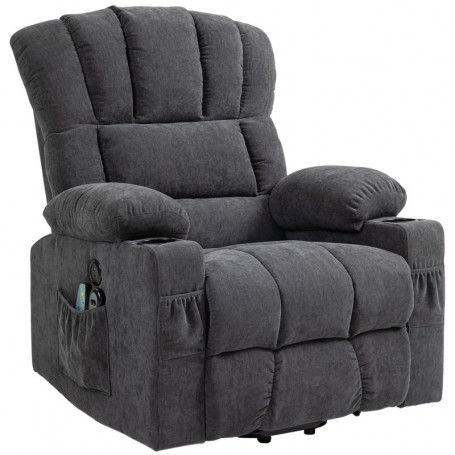 Massagefåtölj Med Lyfthjälp Värme & 8-Punkts Massage Tyg Mörkgrå 93...