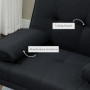 3-sits Bäddsoffa Fällbart Ryggstöd med Fällbord Linnemönstrad Svart