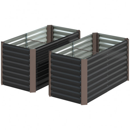 Odlingslåda 2-pack Metall Extra Djup 120 x 60 x 60 cm Mörkgrå