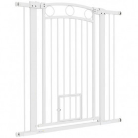 Hundgrind Justerbar Bredd 76 – 104 cm med Kattdörr Vit