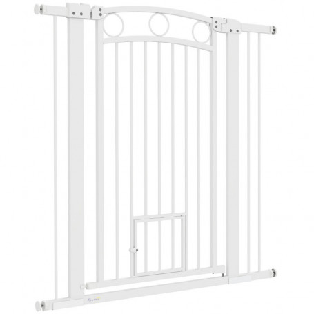 Hundgrind Justerbar Bredd 76 – 104 cm med Kattdörr Vit