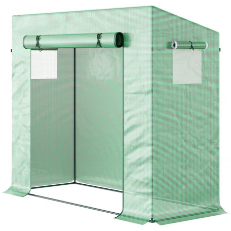 Växthus med Sidofönster Roll Up-dörr Vindtät 200 x 76 x 168 cm Grön