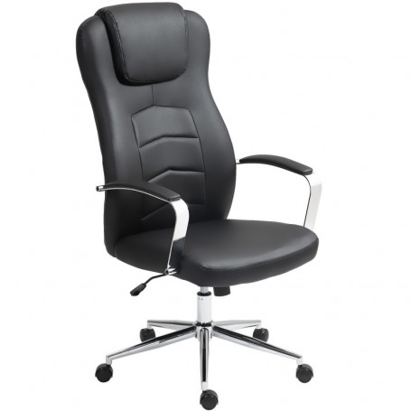 Ergonomisk Kontorsstol Läderlook Svart