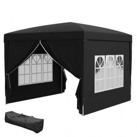 Paviljong med 4 Sidoväggar 3 x 3 m Svart