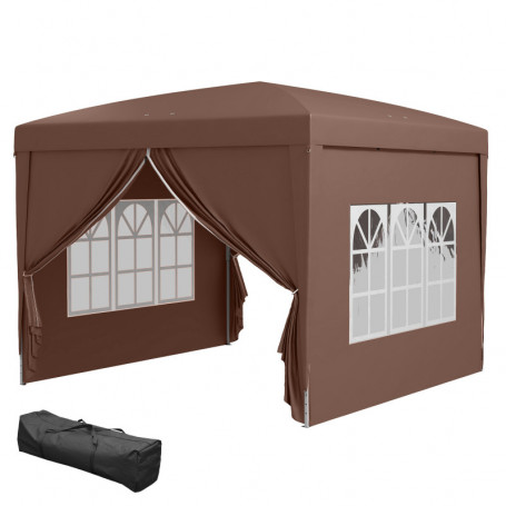 Paviljong med 4 Sidoväggar 3 x 3 m Brun