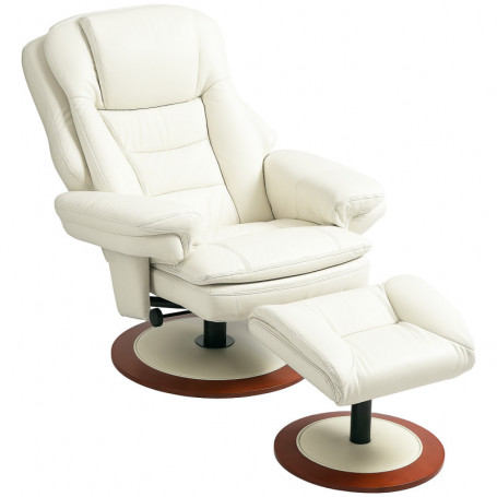 Relax Stol med Fotpall 360° Roterande Vintage Krämvit Läder