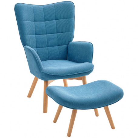 Ergonomisk Fåtölj med Fotpall Scandi design Manchester Blå - Trä