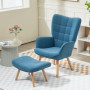 Ergonomisk Fåtölj med Fotpall Scandi design Manchester Blå - Trä