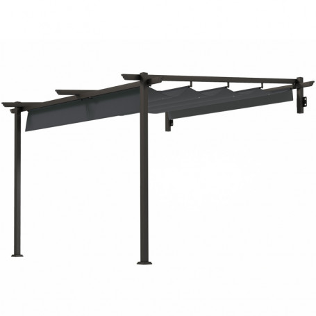 Pergola mot Vägg med Infällbart Tak 297 x 297 x 200/230 cm Svart mö...