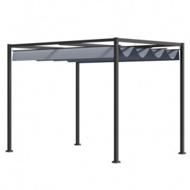 Pergola med Skjuttak 298 x 213 x 221 cm Metall Mörkgrå