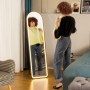 Golvspegel 150 x 40 cm med LED-belysning, Touchkontroll, Vit