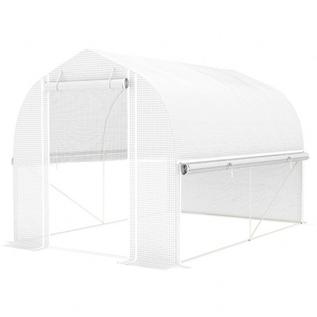 Tunnel Växthus 3 x 2 x 2 m Roll-up Dörr och Fönster Vit