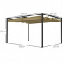 Pergola med Skjuttak 298 x 213 x 221 cm Metall khaki