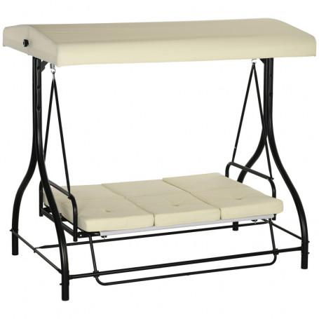 Hammock Gungbänk med Solskydd - 3 Sittplatser Flexibel Ryggstöd - Beige