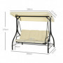 Hammock Gungbänk med Solskydd - 3 Sittplatser Flexibel Ryggstöd - Beige
