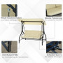 Hammock Gungbänk med Solskydd - 3 Sittplatser Flexibel Ryggstöd - Beige