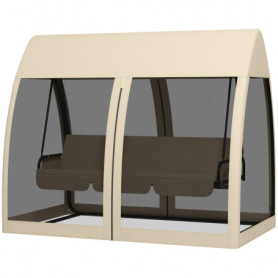 Gungbänk med Myggnät - Hammock 3 sittplatser Kaffebrun