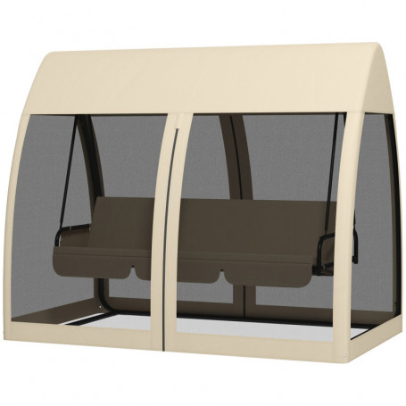 Gungbänk med Myggnät - Hammock 3 sittplatser Kaffebrun