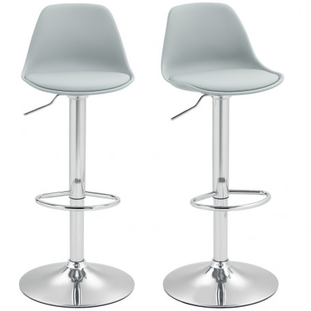 Barstol 2-st med Ryggstöd Höj- och sänkbara 42 x 38 x 82-104 cm, Grå Silver