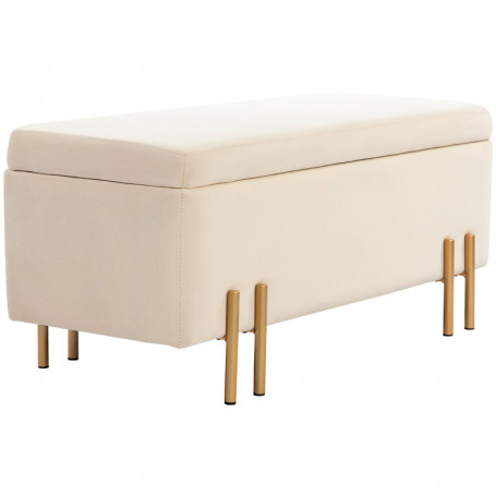 Bänk med Förvaringsutrymme Sammet Beige med Guld Ben 100 x 40 x 42 cm
