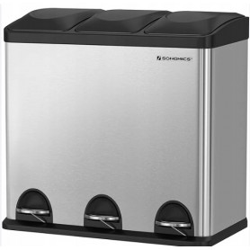 Trippel soptunna för avfallssortering, matt metall, 24L
