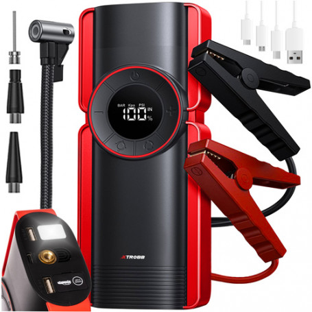Power Bank Jump Starter 6-i-1 – Startfunktion 10000 mAh för diesel och bensin, med kompressor och ficklampa