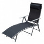 Justerbar Solstol med Kudde Metall och Tyg Svart 137 x 63,5 x 100,5 cm