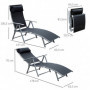Justerbar Solstol med Kudde Metall och Tyg Svart 137 x 63,5 x 100,5 cm
