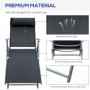 Justerbar Solstol med Kudde Metall och Tyg Svart 137 x 63,5 x 100,5 cm