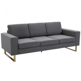 Soffa 3-sits 200 x 82 x 78 cm Mörkgrå Linne, Brons Ben