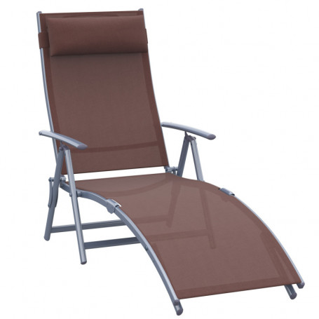 Justerbar Solstol med Kudde Metall och Tyg Brun 137 x 63,5 x 100,5 cm