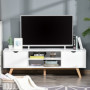 TV Bänk med Öppna Hyllor vit med Ek Ben 150 x 39 x 50 cm