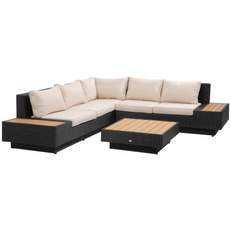Lyxig ute Loungegrupp med Sidobord och Sittdyna Svart