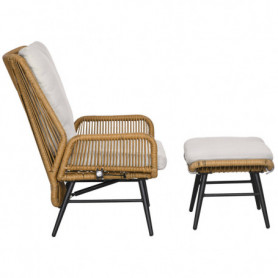 Trädgårds Stol med Pall, Justerbart Ryggstöd, ljusbrun grå svart