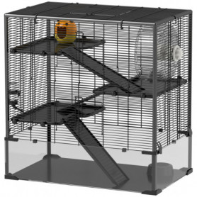 Hamsterbur 4 Nivåer med Tillbehör Svart 78,5 x 48,5 x 80 cm