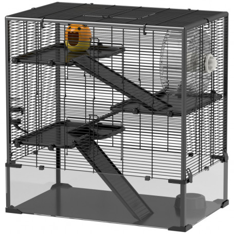 Hamsterbur 4 Nivåer med Tillbehör Svart 78,5 x 48,5 x 80 cm